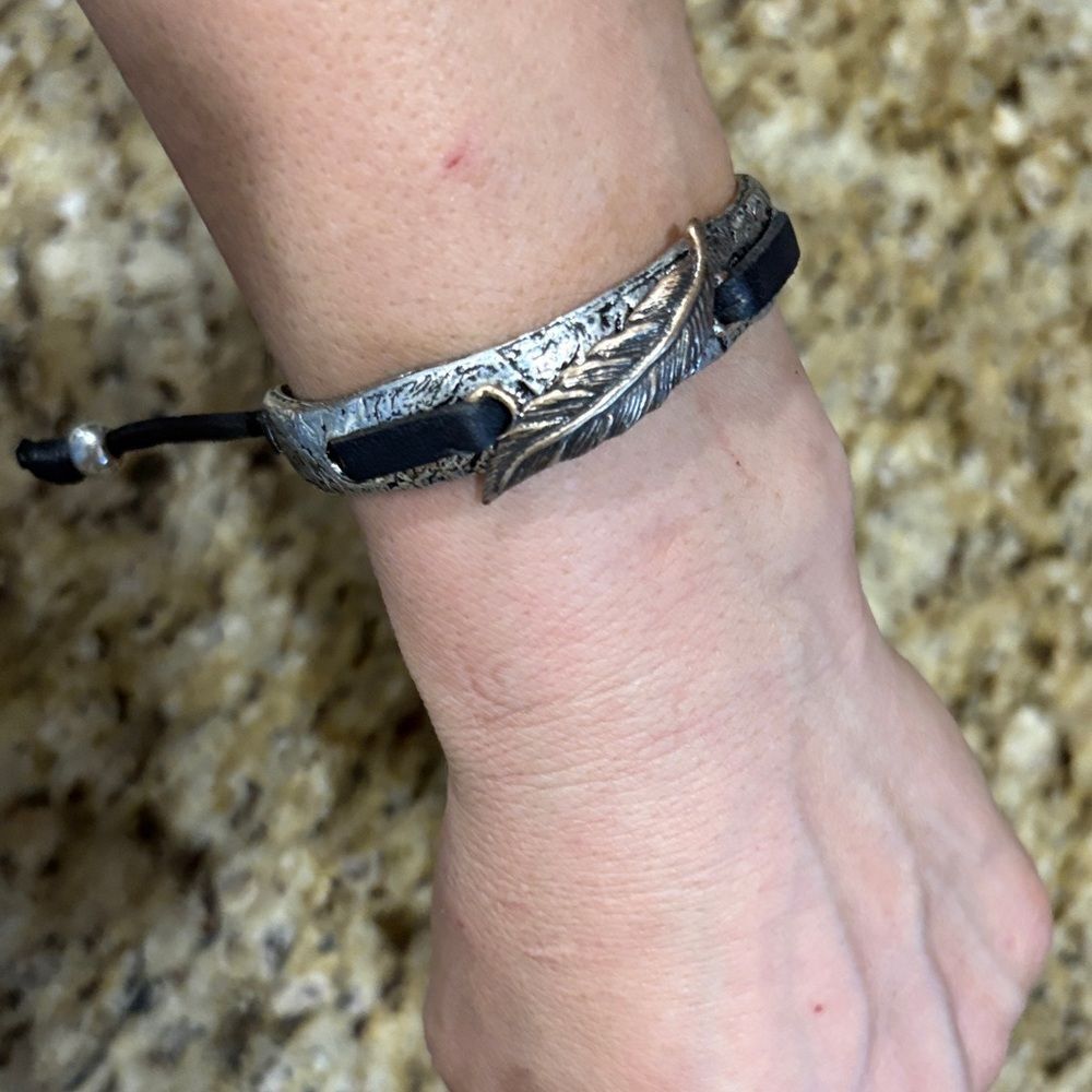 Silver and Black Feather Bracelet